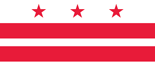 The flag of Washington, D.C. consisting of three red stars above two horizontal red bars on a white background.