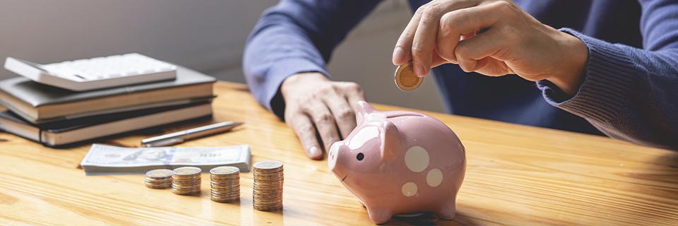 An H1B visa holder saving investment capital in a piggy bank for an EB5 investment.