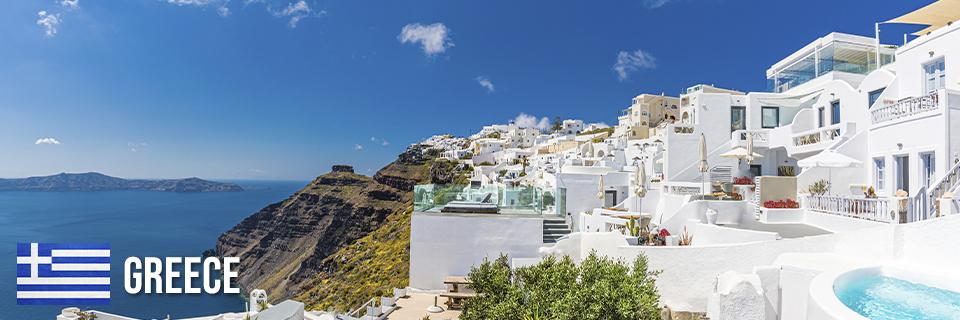 A scenic view of a Greek island.