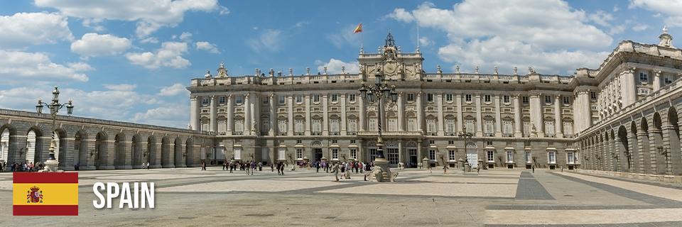 A scenic view of a palace in Spain.