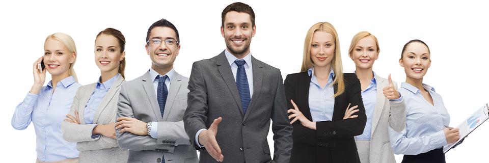 A group of diverse professionals in business attire, representing l1 visa holders who turn into eb5 investors.