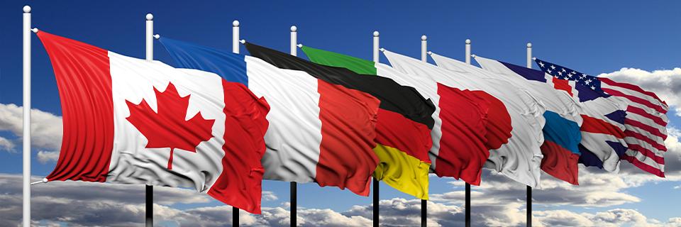 Flags of Canada, Germany, Italy, Japan, and other low-demand EB5 countries with faster visa access.