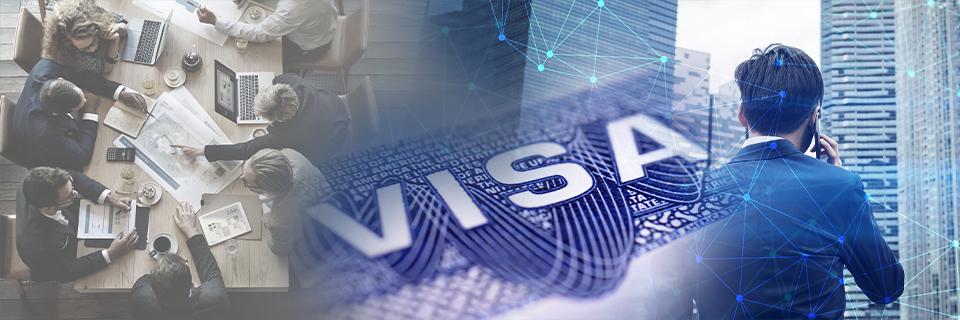 Collage of EB5 visa application process, investor strategy meetings, and global mobility planning.