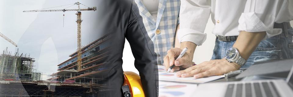Construction site and professionals reviewing project plans, representing EB5 project due diligence and evaluation before committing investment funds.